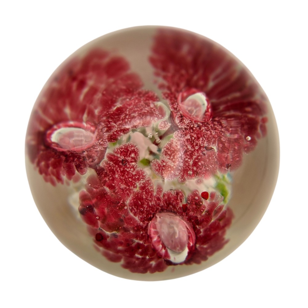 Art Glass Floral Paperweight Pink Flower Studio Glass Sphere almost 4lbs